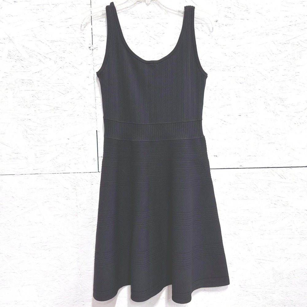 CeCe L Sweater Dress Black Ribbed Fit and Flare Sleeveless Scoop Neck Coquette